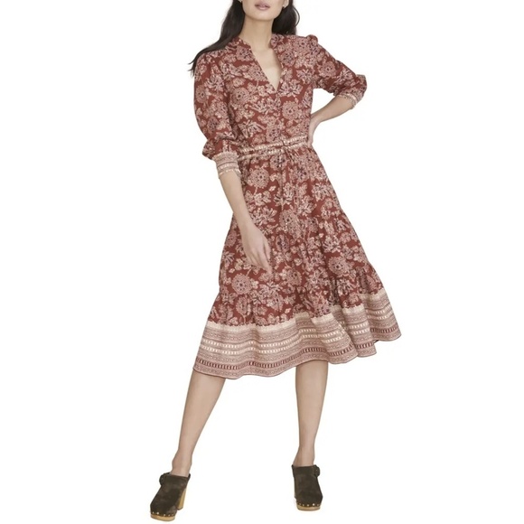 NWT Veronica Beard Swedie Midi Dress in Rust Floral Sz. 6 - Picture 1 of 6